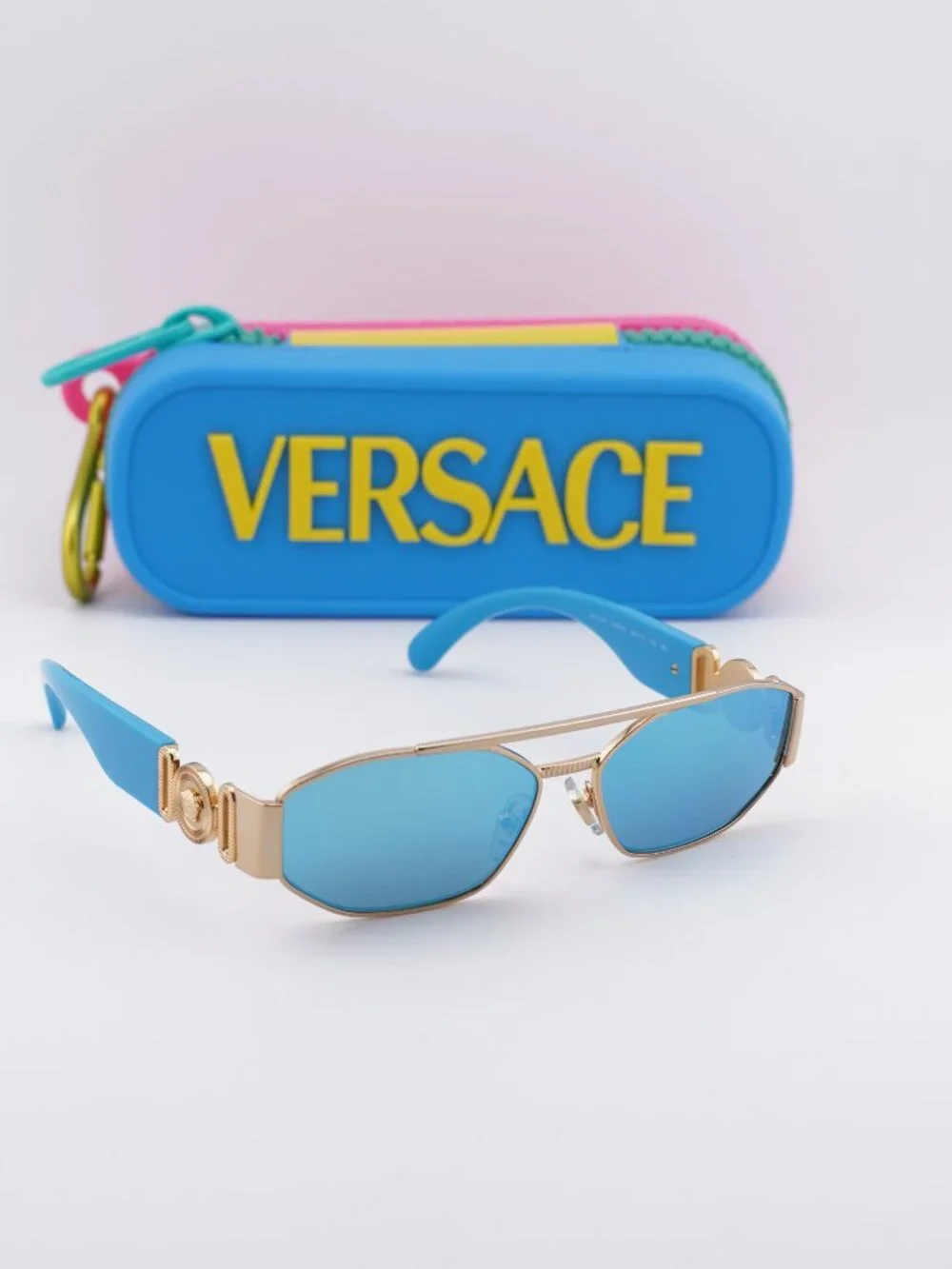 Versace Kids VK2003 100255 Rectangle Sunglasses - Gold/Light Green Mirror Blue